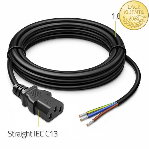 Qoltec Kabel zasilający IEC C13 | odizolowany lutowany | Czysta miedź Cu | 3x0.75mm² | 1.8m