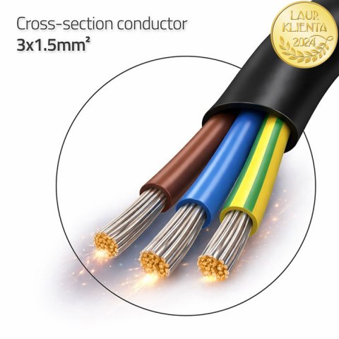 Qoltec Kabel zasilający SCHUKO CEE 7/7 (E/F) | miedź Cu | odizolowany lutowany | 3x1.50 mm² | 3m