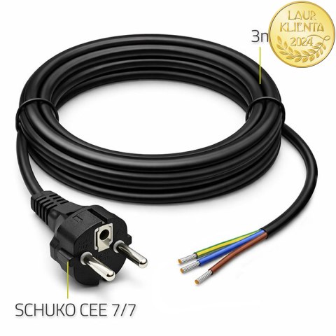 Qoltec Kabel zasilający SCHUKO CEE 7/7 (E/F) | miedź Cu | odizolowany lutowany | 3x1.50 mm² | 3m