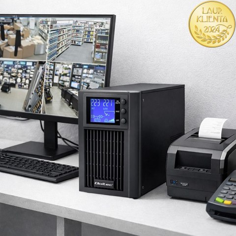 Qoltec Zasilacz awaryjny UPS Pure Sine Wave | 1kVA | 800W | AVR | LCD | Czysty Sinus