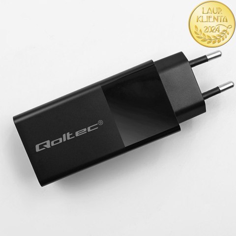 Qoltec Ładowarka GaN POWER PRO | 1xUSB-C | 1xUSB | 100W | 5-20V | 1.5-5A | PD | Laptop | Smartfon | Czarna