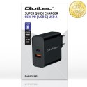 Qoltec Ładowarka Super Quick PD |1xUSB-C | 1xUSB | 65W | 5-20V | 1.5-3.25A | Laptop | Smartfon | Czarna
