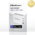 Qoltec Ładowarka sieciowa 100W GaN | 5-20V | 1.5-5A | 2 x USB-C PD | 1 x USB QC 3.0 | Laptop | Smartfon | Biała