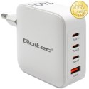 Qoltec Ładowarka sieciowa 140W GaN | 5-20V | 2.5-5A | 3 x USB-C PD | 1 x USB QC 3.0 | Laptop | Smartfon | Biała
