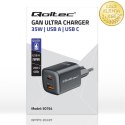 Qoltec Ładowarka sieciowa 35W GaN ULTRA | 5-20V | 2.25-3A | 1 x USB typ C PD | 1 x USB QC 3.0 | Czarna
