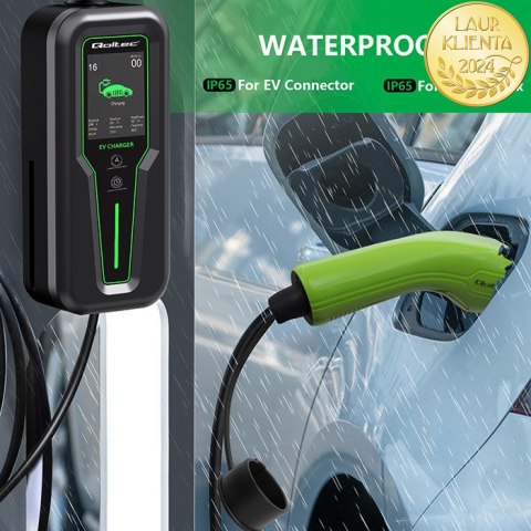 Qoltec Mobilna ładowarka do samochodu elektrycznego EV i hybryd z regulacją 2w1 Typ2 | 11kW | 3 Fazy | CEE 32A | LCD | Przenośna