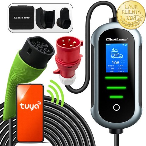 Qoltec Mobilna ładowarka do samochodu elektrycznego EV i hybryd z regulacją 2w1 Typ2 | 22kW | 400V | CEE 32A | Wi-fi | TUYA | SM