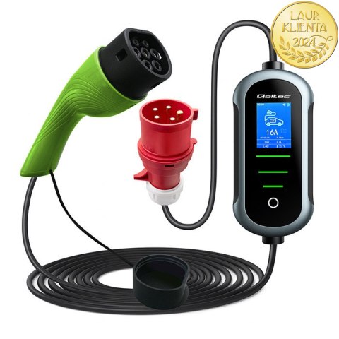 Qoltec Mobilna ładowarka do samochodu elektrycznego EV i hybryd z regulacją 2w1 Typ2 | 22kW | 400V | CEE 32A | Wi-fi | TUYA | SM