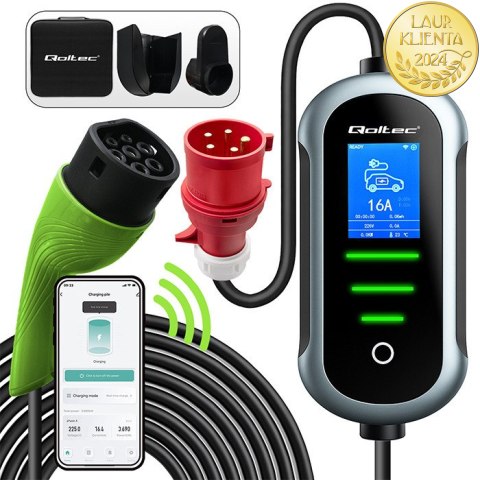 Qoltec Mobilna ładowarka do samochodu elektrycznego EV i hybryd z regulacją 2w1 Typ2 | 22kW | 400V | CEE 32A | Wi-fi | TUYA | SM