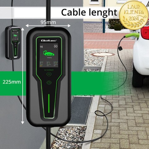 Qoltec Mobilna ładowarka do samochodu elektrycznego EV i hybryd z regulacją 2w1 Typ2 | 3.5kW | 230V | SCHUKO 16A | LCD | Przenoś