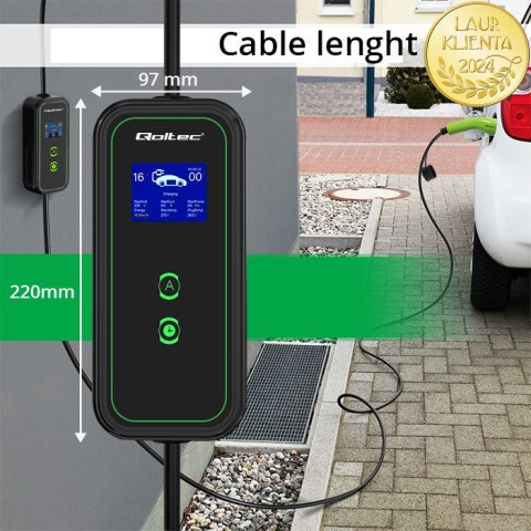Qoltec Mobilna ładowarka do samochodu elektrycznego EV i hybryd z regulacją 2w1 Typ2 | 3.5kW | 230V | SCHUKO 16A | Wi-fi | LCD |