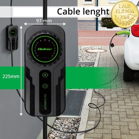 Qoltec Mobilna ładowarka do samochodu elektrycznego EV i hybryd z regulacją 2w1 Typ2 | SCHUKO 16A | 3.5kW | 230V | LCD | Przenoś