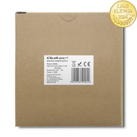 Qoltec Przemysłowy zasilacz na szynę DIN | 120W | 24V | 5A
