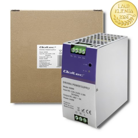 Qoltec Przemysłowy zasilacz na szynę DIN | 240W | 48V | 5A