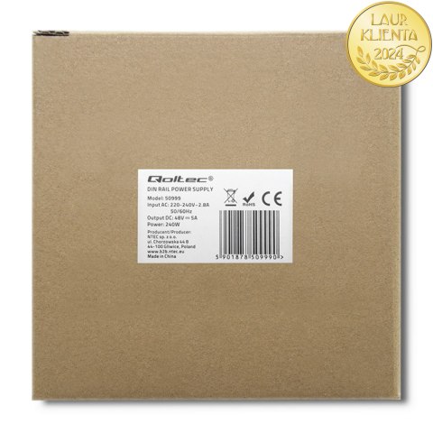 Qoltec Przemysłowy zasilacz na szynę DIN | 240W | 48V | 5A