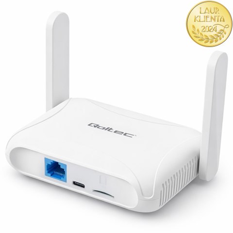 Qoltec Router Home & Travel 4G LTE WiFi 6 | AX300 | 2.4GHz | Dual Antena | USB-C | Micro SIM