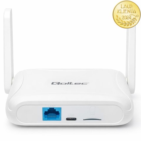 Qoltec Router Home & Travel 4G LTE WiFi 6 | AX300 | 2.4GHz | Dual Antena | USB-C | Micro SIM
