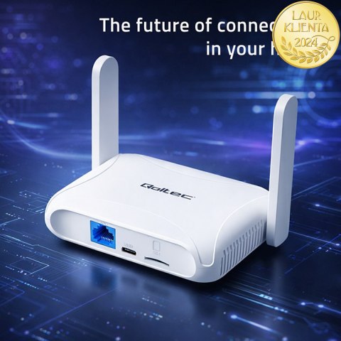 Qoltec Router Home & Travel 4G LTE WiFi 6 | AX300 | 2.4GHz | Dual Antena | USB-C | Micro SIM