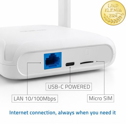 Qoltec Router Home & Travel 4G LTE WiFi 6 | AX300 | 2.4GHz | Dual Antena | USB-C | Micro SIM