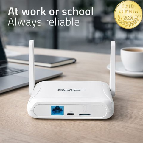 Qoltec Router Home & Travel 4G LTE WiFi 6 | AX300 | 2.4GHz | Dual Antena | USB-C | Micro SIM