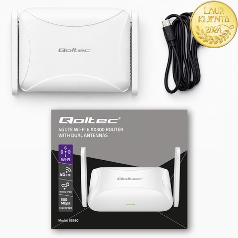 Qoltec Router Home & Travel 4G LTE WiFi 6 | AX300 | 2.4GHz | Dual Antena | USB-C | Micro SIM