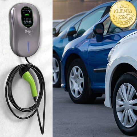Qoltec Stacja ładowania EV Typ2 do samochodu elektrycznego i hybryd | 22kW | LCD | 2 Karty EV | 3 fazy | Wallbox | Hotel system 