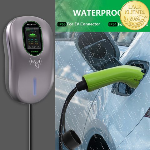 Qoltec Stacja ładowania EV Typ2 do samochodu elektrycznego i hybryd | 22kW | Wi-fi| Smart life | LCD | RFID | 3 fazy | Wallbox |