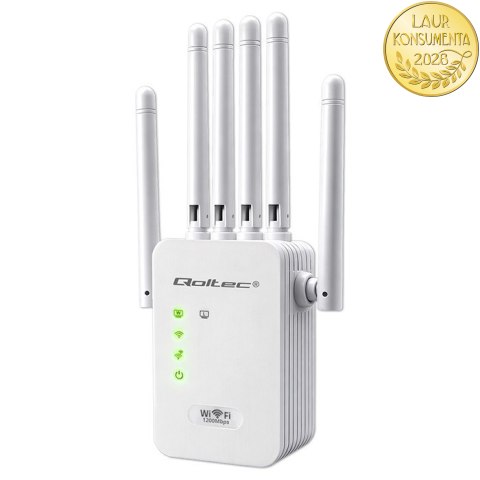 Qoltec Wzmacniacz sygnału WiFi 5 | Repeater | Access Point | AC1200 | 6 Anten | 2x RJ45 | 128MB