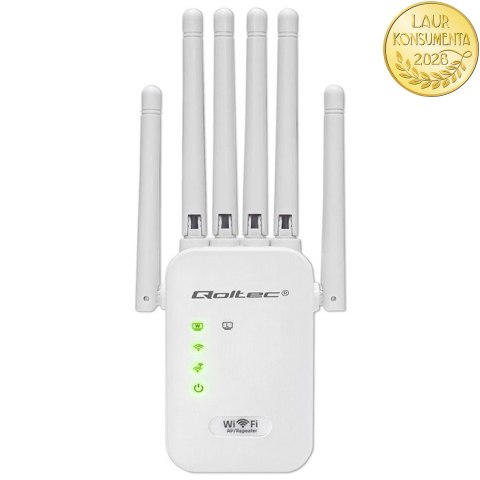Qoltec Wzmacniacz sygnału WiFi | Repeater | Access Point | N300 | 6 anten | 2x RJ45