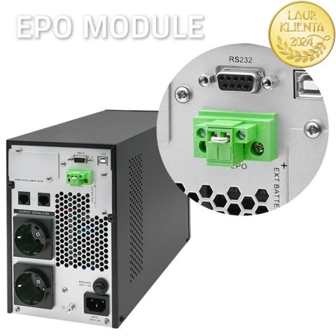 Qoltec Zasilacz awaryjny UPS | 1kVA | 1000W | Power Factor 1.0 | LCD | EPO | USB | On-line