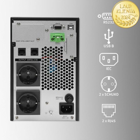 Qoltec Zasilacz awaryjny UPS | 1kVA | 1000W | Power Factor 1.0 | LCD | EPO | USB | On-line