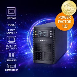 Qoltec Zasilacz awaryjny UPS | 2kVA | 2000W | Power Factor 1.0 | LCD | EPO | USB | On-line