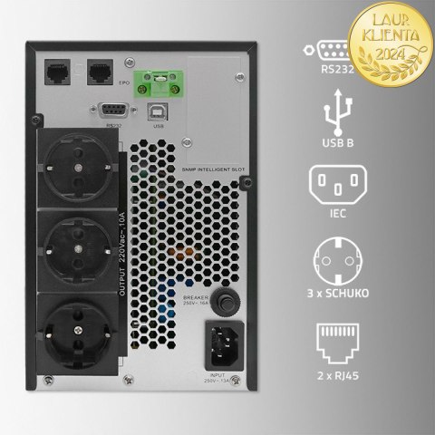 Qoltec Zasilacz awaryjny UPS | 2kVA | 2000W | Power Factor 1.0 | LCD | EPO | USB | On-line