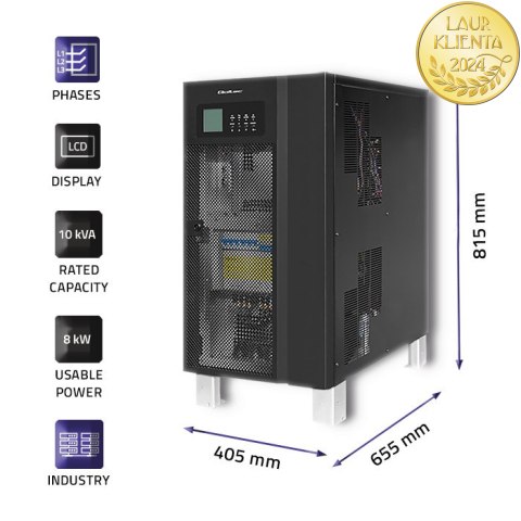 Qoltec Zasilacz awaryjny UPS 3-fazowy | 10kVA | 8kW | LCD | SNMP