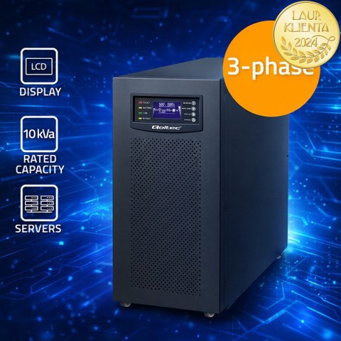 Qoltec Zasilacz awaryjny UPS 3- fazowy | 10kVA | LCD | EPO | USB | SNMP | On-line | High frequency