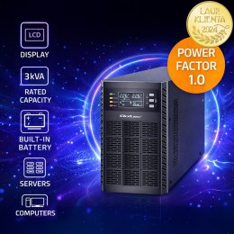 Qoltec Zasilacz awaryjny UPS | 3kVA | 3000W | Power Factor 1.0 | LCD | EPO | USB | On-line