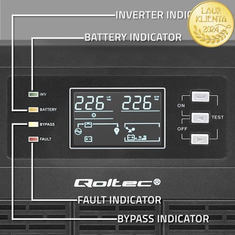 Qoltec Zasilacz awaryjny UPS | 3kVA | 3000W | Power Factor 1.0 | LCD | EPO | USB | On-line