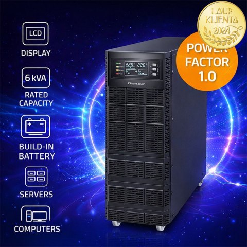 Qoltec Zasilacz awaryjny UPS | 6kVA | 6000W | Power Factor 1.0 | LCD | EPO | USB | On-line