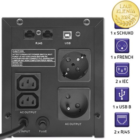 Qoltec Zasilacz awaryjny UPS Line Interactive | Monolith | 1500VA | 900W | LCD | USB | RJ45
