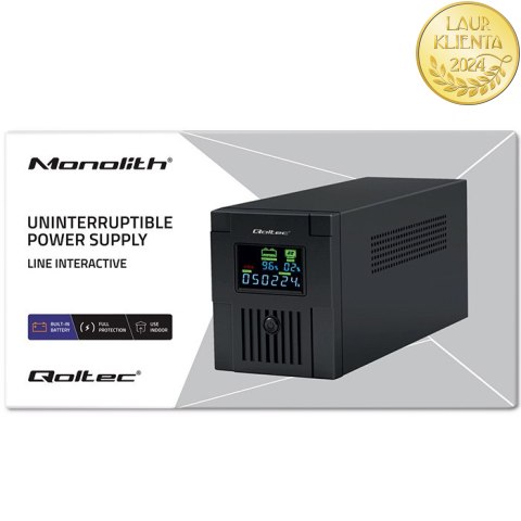 Qoltec Zasilacz awaryjny UPS Line Interactive | Monolith | 1500VA | 900W | LCD | USB | RJ45