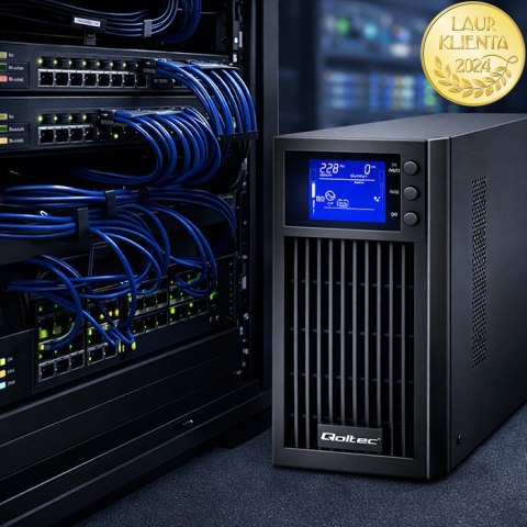 Qoltec Zasilacz awaryjny UPS On-line | Pure Sine Wave | 2kVA | 1.6kW | LCD | USB