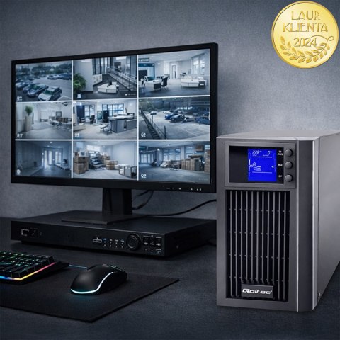Qoltec Zasilacz awaryjny UPS On-line | Pure Sine Wave | 2kVA | 1.6kW | LCD | USB