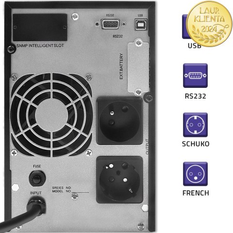 Qoltec Zasilacz awaryjny UPS On-line | Pure Sine Wave | 2kVA | 1.6kW | LCD | USB
