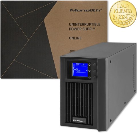 Qoltec Zasilacz awaryjny UPS On-line | Pure Sine Wave | 2kVA | 1.6kW | LCD | USB