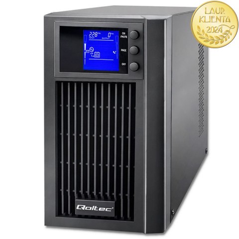 Qoltec Zasilacz awaryjny UPS On-line | Pure Sine Wave | 2kVA | 1.6kW | LCD | USB