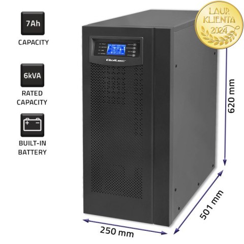 Qoltec Zasilacz awaryjny UPS On-line | Pure Sine Wave | 6kVA | 4.8kW | LCD | USB