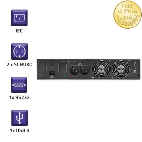 Qoltec Zasilacz awaryjny UPS RACK | 2kVA | 1600W | LCD