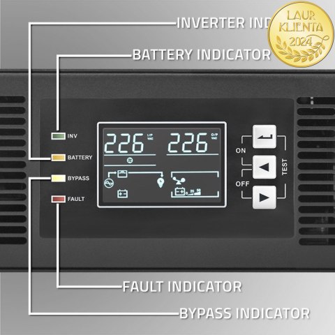 Qoltec Zasilacz awaryjny UPS do RACK | 1kVA | 1000W | Power Factor 1.0 | LCD | EPO | USB | On-line