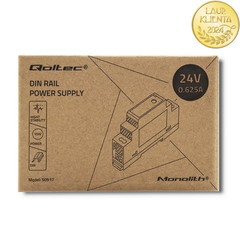 Qoltec Zasilacz na szynę DIN | 15W | 24V | 0.625A | Szary