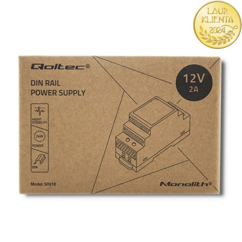 Qoltec Zasilacz na szynę DIN | 24W | 12V | 2A | Szary